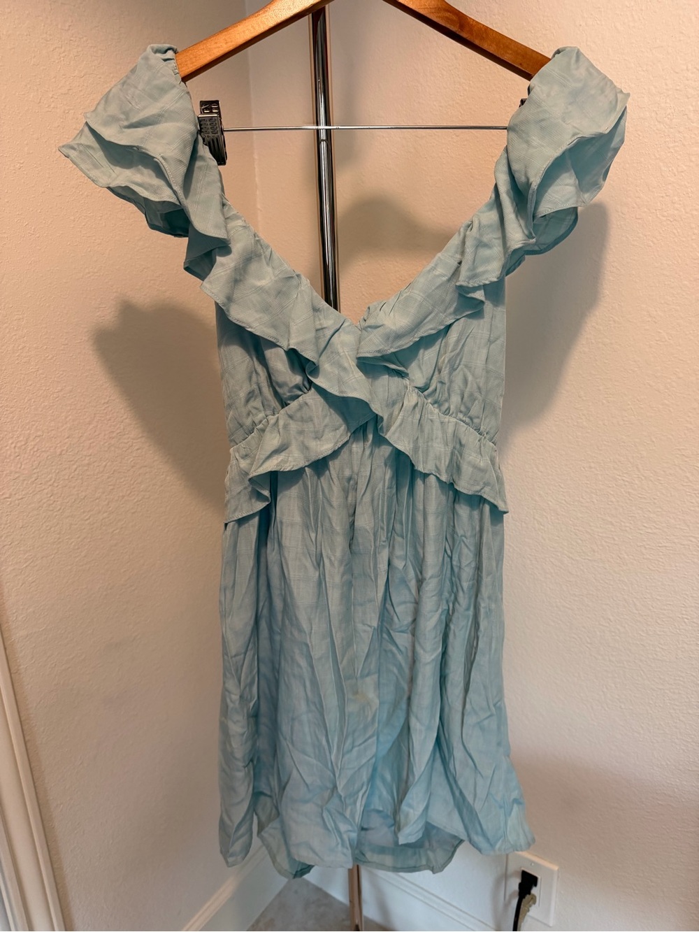 Altar'd State Light Blue Ruffle-Trim Mini Dress